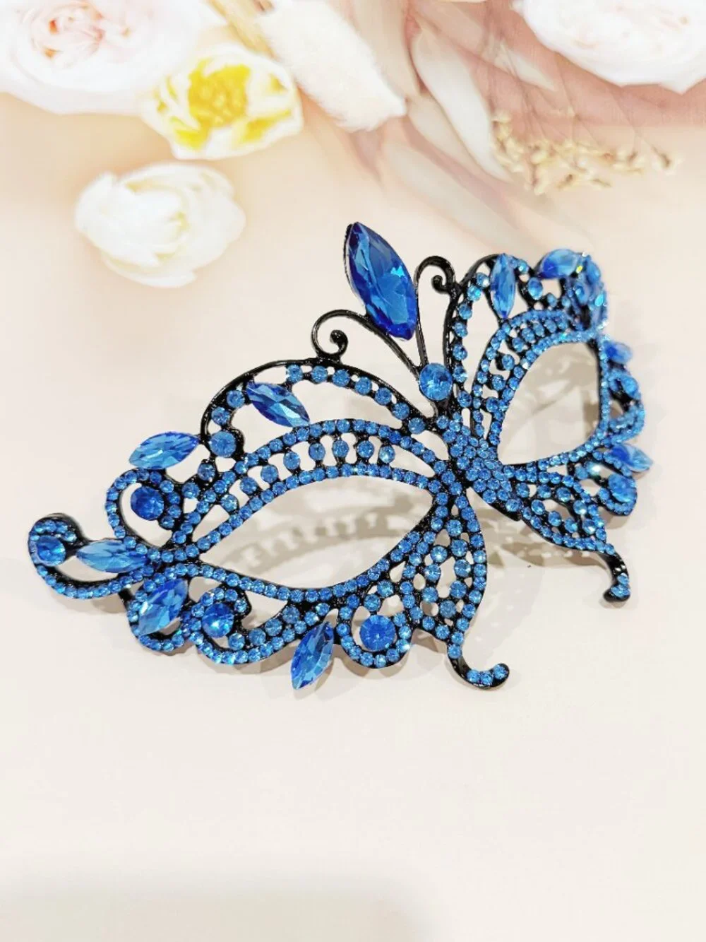 Blue Crystal Masquerade Mask, Butterfly Venetian Mask, Masquerade Ball Mask